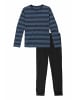 H.I.S Pyjama in blau-meliert-gestreift, schwarz