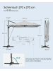 SONGMICS Sonnenschirm Sheld in Grau - (D)270 x (H)245 cm