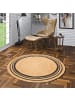 Pergamon Naturfaser Teppich Jute Salsa Streifen Rund in Antraciet