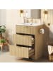 ABRIHOME Waschbeckenunterschrank in Holzoptik 61 cm mit Keramikbecken goldenen Griffen
