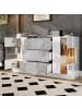ABRIHOME Sideboard in Hochglanzweiß mit LED Beleuchtung und Marmorlook 140x35 cm