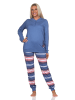 NORMANN Pyjama lang Bündchen und gestreifter Hose - 81598 in blau