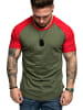 Amaci&Sons Basic Oversize Raglan T-Shirt mit Rundhalsausschnitt OMAHA in Khaki/Rot