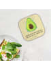 Mr. & Mrs. Panda Getränkeuntersetzer Avocado Glücklich mit Spruch in Gelb Pastell