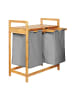 Lumaland Wäschekorb Bambus 73x64x33cm dunkelgrau 2 Wäschesäcke ausziehbar grau