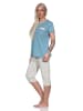 NORMANN Schlafanzug kurzarm Pyjama Caprihose Tupfen Punkte Optik - 86418 in blau