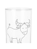 Mr. & Mrs. Panda Trinkglas Sternzeichen Stier mit Spruch in Transparent