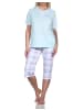 NORMANN Schlafanzug kurzarm karierter Capri Hose Jersey - 78807 in hellblau