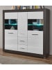 Furn.Design Highboard weiß Hochglanz, grau Stone 149 cm, Vitrine mit viel Stauraum