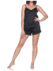 NORMANN Satin Schlafanzug Shorty Pyjama Ärmellos in schwarz