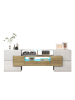 ABRIHOME Weiß-Holzfarbe LED-TV-Schrank – Hochglanz mit eleganter Glasfront