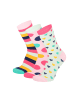 Yuhu Damen Socken 3er Pack Herzen Streifen Punkte in Pink