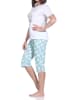 NORMANN Kurzarm Capri Schlafanzug Pyjama Herz Katzenmotiv in türkis