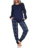 NORMANN Schlafanzug Pyjama langarm Bündchen Sternmotiv in marine