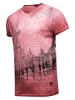 Rusty Neal Vintage Biker T-Shirt mit Skull All Over Print, Oil Wash & Raw Edge in Weinrot