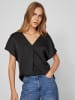 Vila Satin Blusen Shirt Top Glänzendes Kurzarm Oberteil in Schwarz