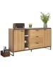 ABRIHOME Sideboard in Eiche mit LED Beleuchtung und Glastrennwänden 160x40 cm