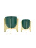 Mauro Ferretti Gold- und grüne Metall-Pflanztöpfe, 2er-Set, Ø 24,5 x 26–19 x 21 cm