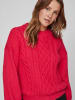 Vila Zopfstrick Pullover mit Ballonärmeln VICHINTI in Rot-3