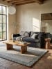 KADIMA DESIGN Teppich Wolle MOAT Bordüre Wohnzimmer Modern Wohnlich in Blau-Natur
