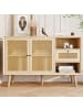 ABRIHOME Sideboard in Eiche mit Rattanfront und Magnettüren 120x40 cm und Schwarz Metall