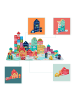 relaxdays 100 x Holzbausteine "Stadt" mit Puzzlematte in Bunt