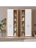 Furn.Design Vitrinen-Set 2-teilig weiß matt, Evoke Eiche, 2 x Vitrinenschrank