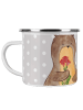 Mr. & Mrs. Panda Emaille Tasse Otter Blumenstrauß mit Spruch in Grau Pastell
