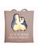 Mr. & Mrs. Panda Tragetasche Pinguin umarmen mit Spruch in Braun Pastell