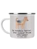 Mr. & Mrs. Panda Camping Emaille Tasse Airedale Terrier mit Spruch in Grau Pastell