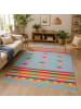 Pergamon Baumwolle Natur Kelim Teppich Lina Stripes in Blau