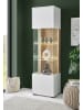 Furn.Design Vitrine weiß matt, Eiche 48 x 180 cm, Glasvitrine mit 5 Fächern und Soft-Close