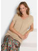 GOLDNER Kurzgröße:  Rippstrickpullover mit V-Ausschnitt in beige