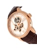 Heritor Sanford Halbskelettierte Lederarmbanduhr in Rose Gold/Brown
