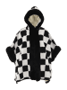 fraully Damen Poncho in Schwarz Wollweiss