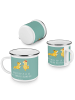 Mr. & Mrs. Panda Emaille Tasse Verlobung Abenteuer mit Spruch in Meeresbrise