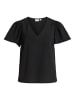 Vila Lockeres Shirt mit Volant Schultern Kurzarm Top V-Neck in Schwarz