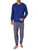 NORMANN langarm Schlafanzug Pyjama Bündchen und karierter Jersey Hose - 83176 in blau