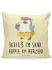 Mr. & Mrs. Panda Couch Kissen Sommer Hippie mit Spruch in Gelb Pastell