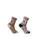Yuhu Kuschelsocken Damen 2er Pack Baumwolle Norweger-Muster in Braun