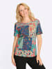 Sieh an! Kurzarm-Shirt in grapefruit-jeansblau-bedruckt