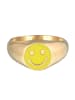 KUZZOI Ring 925 Sterling Silber mit Smiling Face, Smiling Face, Siegelring in Gelb