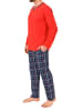 NORMANN Schlafanzug langarm mit karierter Jersey Hose in rot