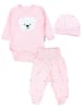TupTam Baby Bekleidungsset Langarmbody Hose Mütze3 teilig in rosa/weiß