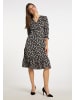 Usha Damen Midikleid Mit Floralem Print in Schwarz Mehrfarbig