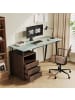 ABRIHOME Schreibtisch in Braun 130x50x75 cm mit Glasplatte 3 Schubladen Milchglas