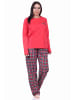 NORMANN 2tlg. Outfit Flanell Pyjama lang Flanell Hose und Jersey Oberteil - 70890 in rot
