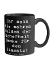 Mr. & Mrs. Panda Tasse Sicherheitsdienst Helden mit Spruch in Schwarz