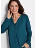 GOLDNER Kurzgröße:  Blusenshirt Elegantes Chiffonshirt, Jersey-Details in petrol