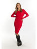 faina Damen Rippstrickkleid Mit Strass-Steinen in Rot
